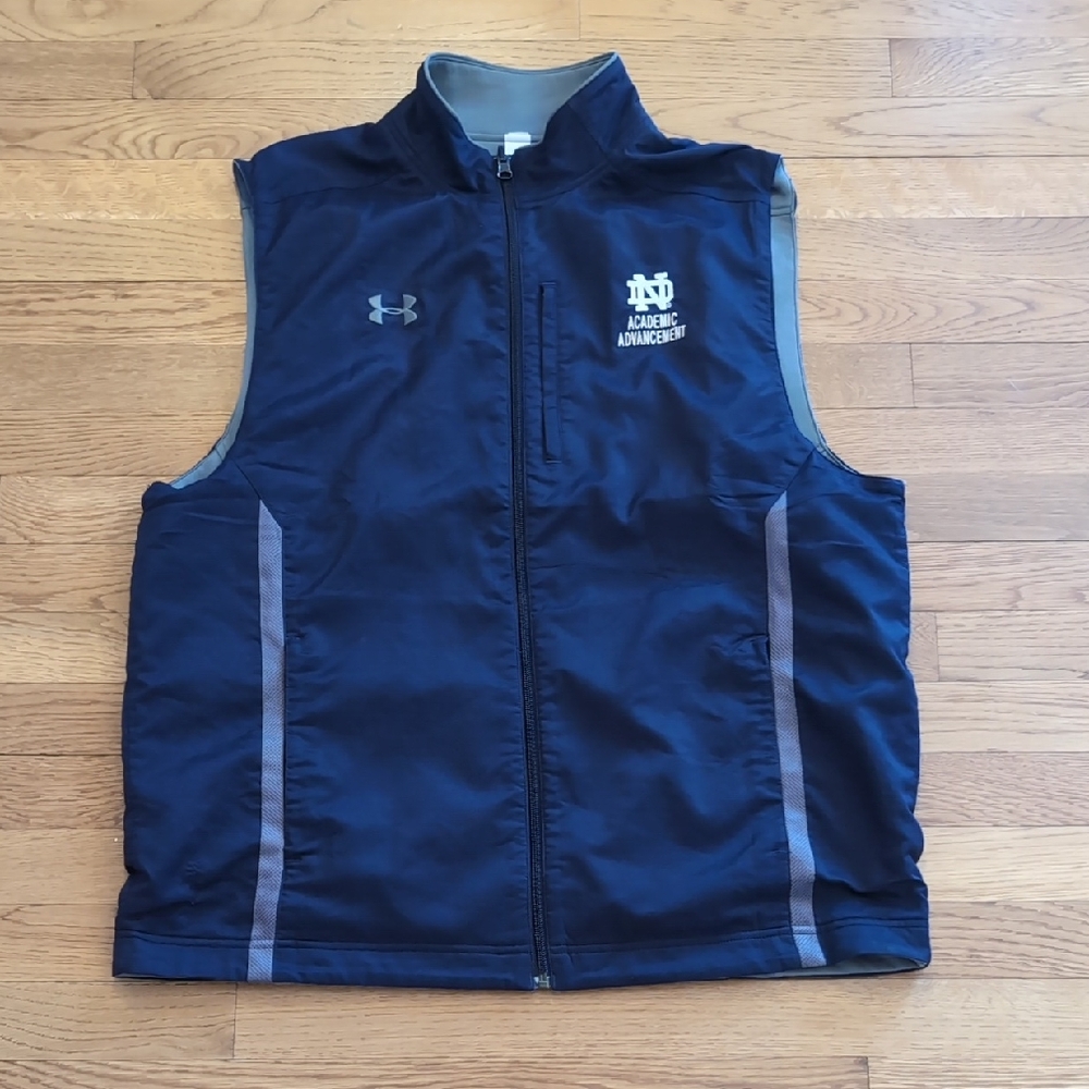 Reversible Under Armour Navy and Gray Sleeveless Vest with Notre Dame Logo